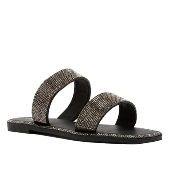 !! NEW !! Embellished Double Strap Square Toe Sandals in Black - Picture 5 of 10